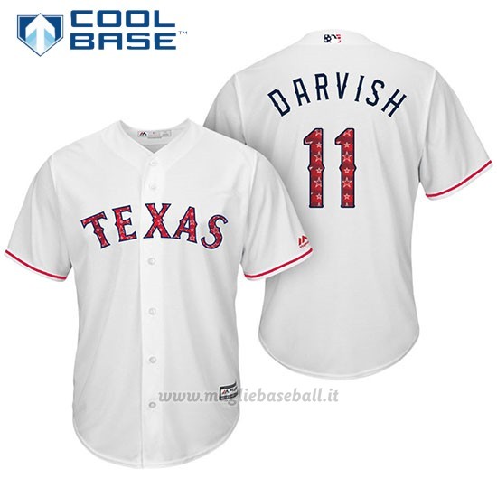 Maglia Baseball Uomo Texas Rangers 2017 Estrellas y Rayas Yu Darvish Bianco Cool Base